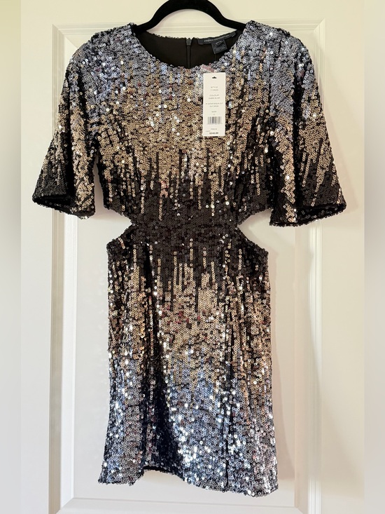 French Connection Dresses & Skirts - French Connection Estari Sequin Cut-Out Dress Mini Dress Black & Silver Size 0
